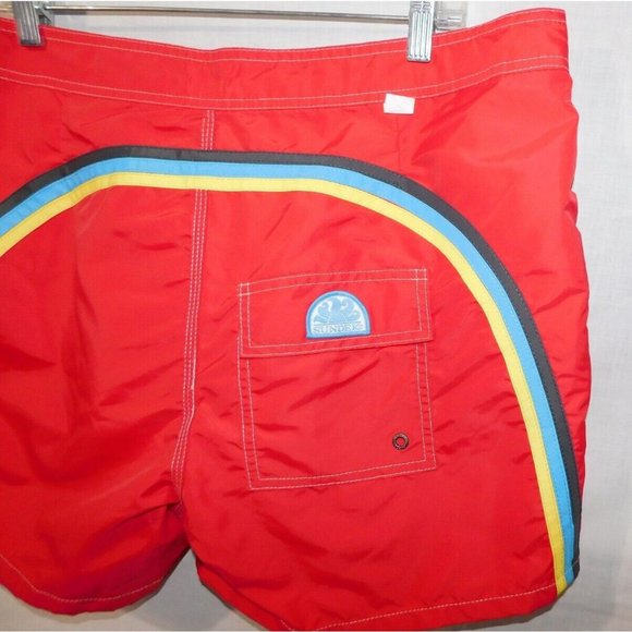 SUNDEK Mens 38 Red Rainbow Bum Swim Shorts Bathing Suit Board Shorts NEW w Tag - Picture 11 of 11